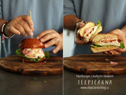 Hamburger s kuřecím steakem zapečeným s mozzarellou